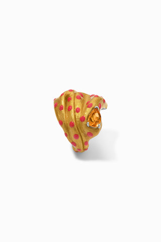 Golden Blossom II sterling silver ring with Hand-painted glossy gold and pink dots enamel efemera jewelry