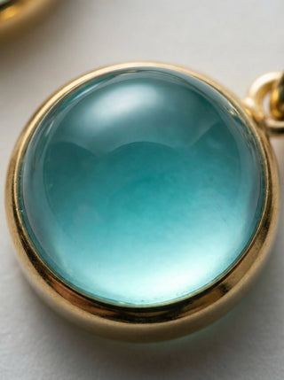 Efemera aquamarine cabochon extreme macro - blue-green translucent stone
