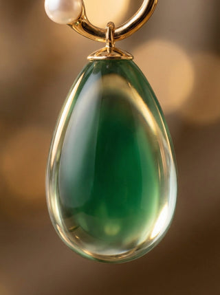 Efemera green prehnite gemstone drop extreme macro - Floating Light earring