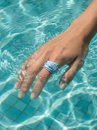 Efemera Swimming Pool ring - blue enamel with white grid