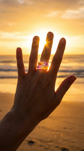 Efemera SunRise ring - sunset marble swirl with crystals